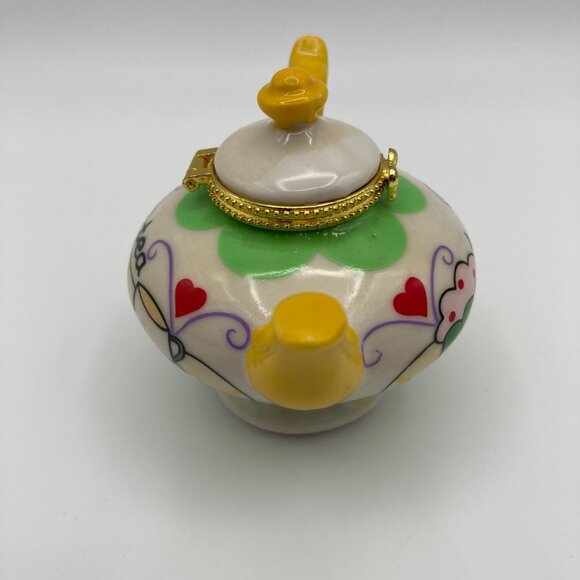 Miniature Porcelain Hinged Teapot Trinket, Pill, Jewelry Holder - Picture 4 of 7